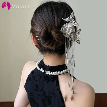 Molans/ щипки за коса с кичури в китайски стил, реколта дамски шнола-пеперуда, метални накити за косата, шнола за коса, Аксесоари за коса