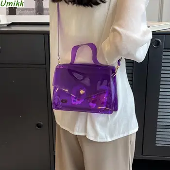 Модни прозрачна чанта през рамо от PVC, женствена чанта с горната дръжка, Преносим Водоустойчив прозрачни Чанти-незабавни посланици, летни Плажни чанти