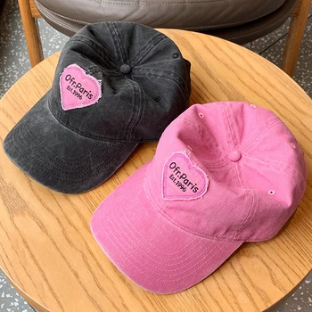 Летни Нови сладък дамски шапки със сърца за влюбени, улични шапки от Слънцето за момичета, бейзболна шапка с бродирани букви