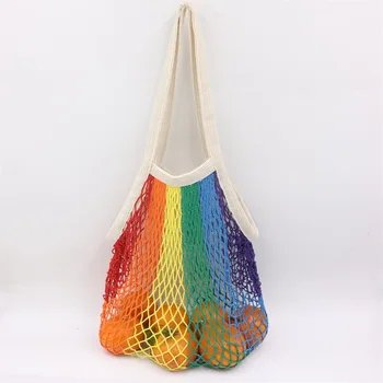 Цветни преливащи се цветове мрежести торбички за зеленчуци, плодове, торбички за пазаруване за жени 2023, Куха мрежата, чанта през рамо, Големи портфейли, клатч