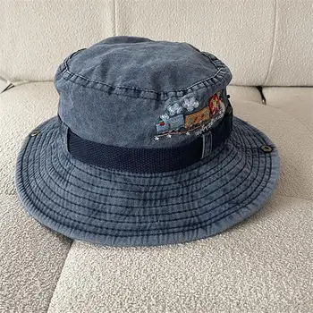 Шапка-кофа от промит памук с бродерия на цветя за жени и мъже, със защита от ултравиолетови лъчи за риболов, разходки цвят, широка плажна шапка от слънцето