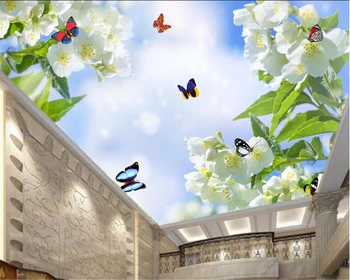 beibehang стенни рисувани от папие-маше на поръчка 3d тапети и красиво цвете на пеперуда синьо небе, бели таван, стенни тапети за детска стая