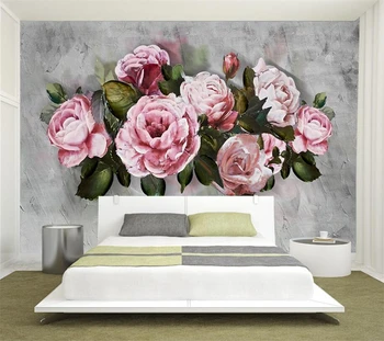 Индивидуални 3D ръчно рисувани рози, божур и птици, фонова стена, хол, спалня, ретро цветя тапети