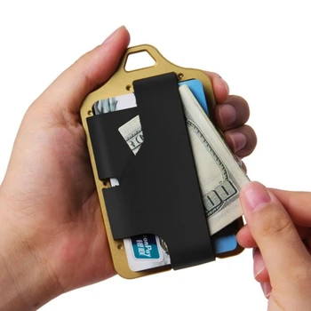 Многофункционален минималистичен портфейл унисекс с Регулируема закопчалка, метална Портмонета за карти, титуляр на банковата кредитна ID-карта от телешка кожа
