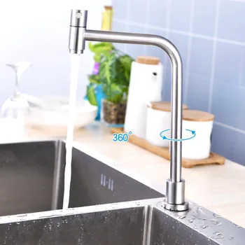 Креативен кран за кухненски мивки от неръждаема стомана G1/2 304 със студена вода за баня, въртящи се на 360 ° кран с една дръжка