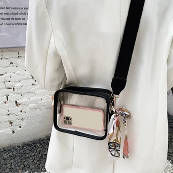 Дамски прозрачна чанта, плажни чанти през рамо, чанти през рамо с подвижна каишка, одобрени от стадион Чанти с цип