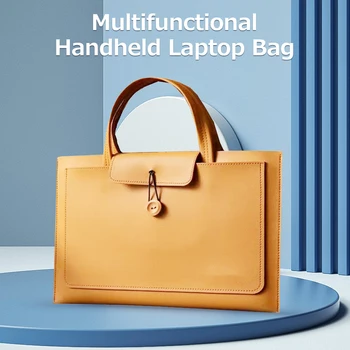 Преносима чанта за лаптоп, преносима чанта за лаптоп с голям капацитет, износостойкая бизнес компютърна чанта от изкуствена кожа, оранжева 15,6-инчов светло кафяв