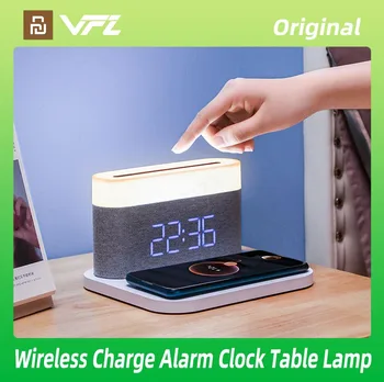 Настолна лампа VFZ с безжична зареждане, digital alarm clock, настолна лампа с 3 цветови температури, нощна светлина за зареждане на Apple HUAWEI, Xiaomi
