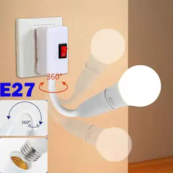 E27 360-градусная изход за лампи Титуляр за лампи с ключ на Ес, САЩ, Великобритания, штекерный държач за крушка, Энергосберегающая светодиодна настолна лампа