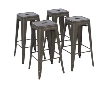 Howard 30-инчов штабелируемый метален стол, комплект от 4 стола, включва 4 стол цвят на оръжеен метал, без облегалка