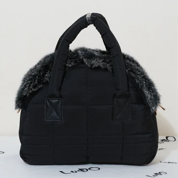 Меки космически памучни чанти, чанта през рамо, дамска чанта, зимни дамски чанти от кожа заек, луксозни чанти, дизайнерски меки чанти за рамо