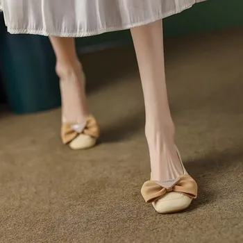 Есенна дамски обувки на равна подметка, Офис Дамски обувки Ol, Обувки-лодка с голям нос, Обувки на плоска подметка с Квадратни пръсти, жълти тънки обувки на плоска подметка, модел обувки 9795N