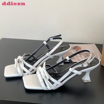 Дамски обувки-лодка 2023 г., елегантни дамски обувки на тънък висок ток, новост в модата, летни дамски сандали с квадратни пръсти, дизайнерски обувки-пързалки