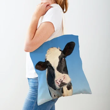 Забавни шотландски чанти Kyloe Клиент, дамски чанти-тоут с двустранно принтом, множество холщовая чанта за пазаруване с дивите животни и крава
