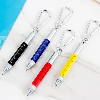 Многофункционална мини химикалка писалка 6 В 1, Малки Копчета-ключодържатели, Метални Отвертка, Стилус на ниво Дух, Инструмент за докосване на екрана, Дръжка
