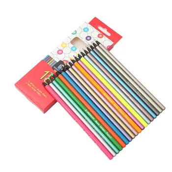 6-цветен флуоресцентни и 12-цветни моливи Метален цвят, 18 бр. Кутия с ръчно рисувани, Комплект моливи за рисуване за деца