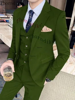 Thorndike, Ушити по поръчка, Dr. Зелени Италиански Сватбени смокинги за Мъжете, Приталенная Облекло за Младоженеца, Комплект от 3 теми, Сако (яке, жилетка + панталони)