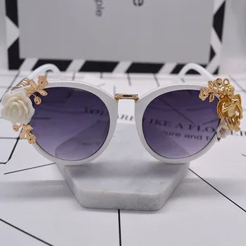 2019 fashion Слънчеви очила с рози в бароков стил за жени, Кръгли Слънчеви Очила с Огледални Очила Ангел, Oculos De Sol Feminino, Фирмен дизайн